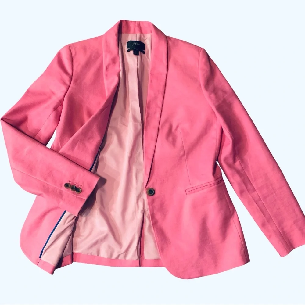 J. CREW Parke Blazer Womens Size 8 Linen Blend Pink Jacket Blazer Preppy Career - Picture 4 of 9